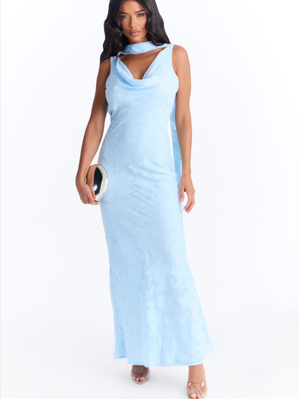 Light Blue Cowl Neck Maxi Dress XS